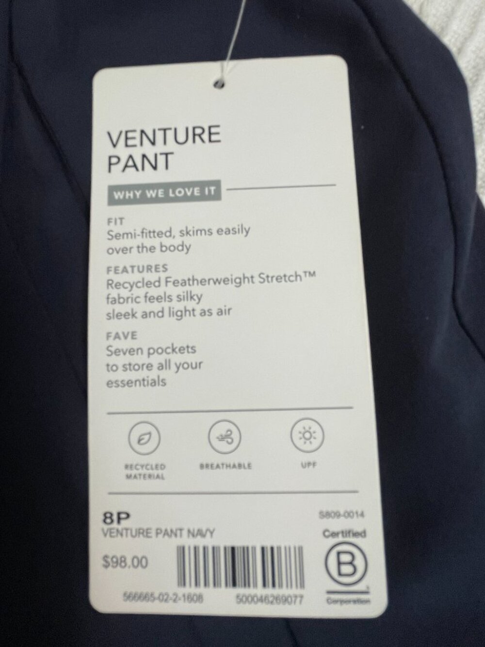Athleta Venture Pant Navy 8 Petite NWT Lightweight Travel 7 Pocket UPF - Picture 3 of 9